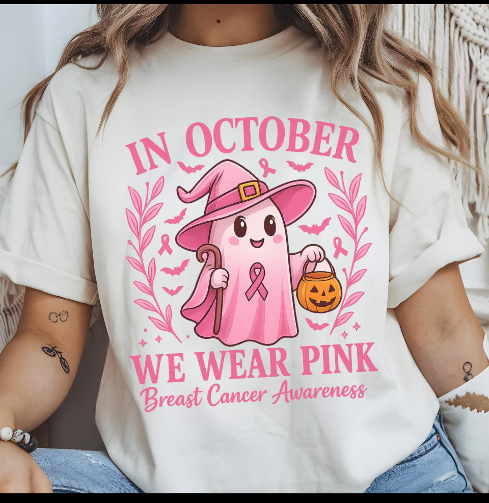 Breast Cancer Awareness Ghost with Witch hat