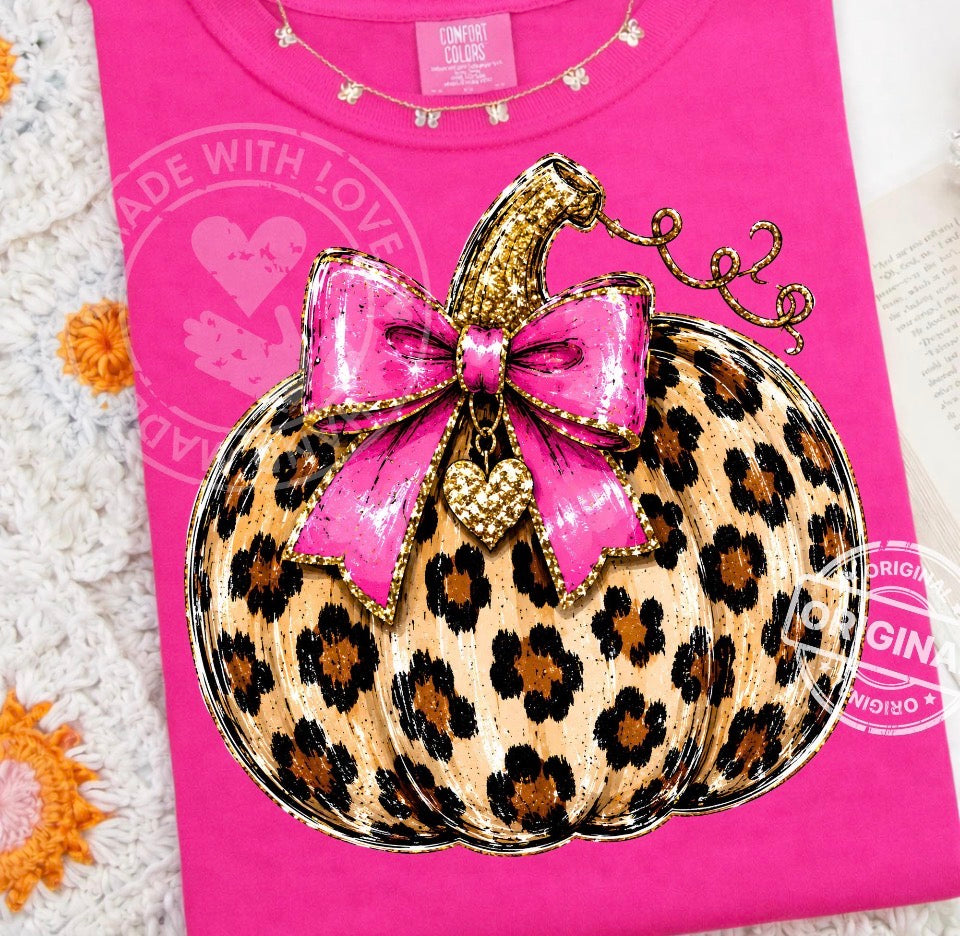 leopard Pumpkin with pink bow