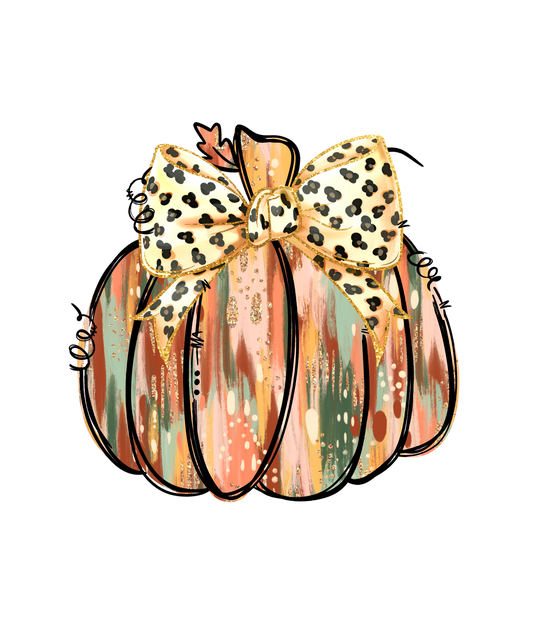 Fall  Pumpkin with leopard bow shirt