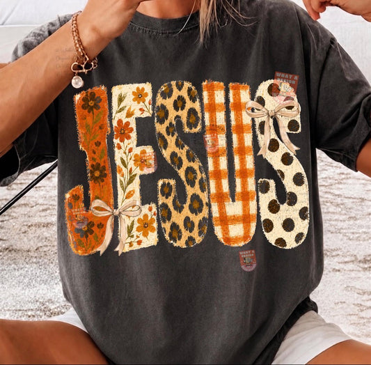 Fall Jesus with leopard and polka dots