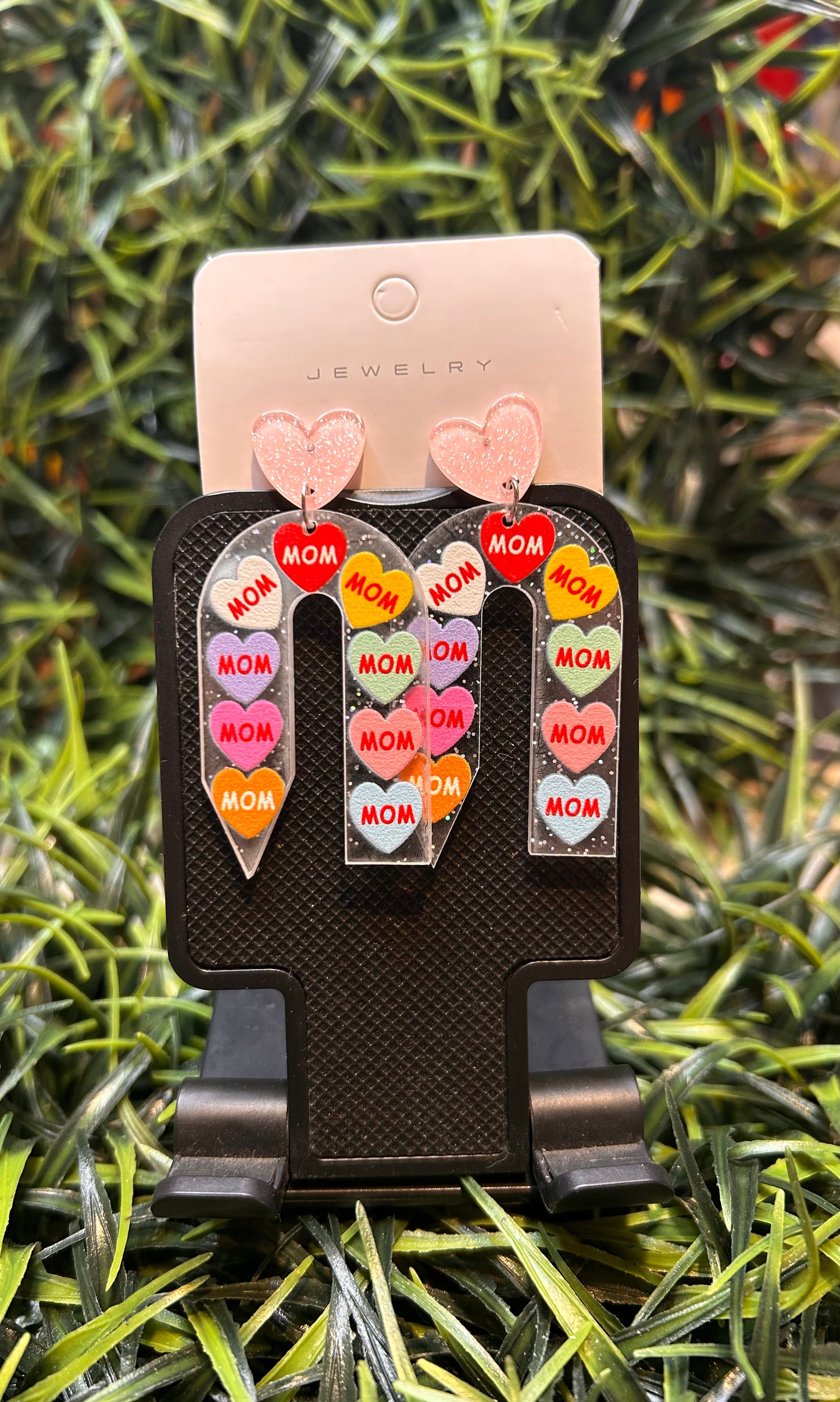 candy heart mom earrings