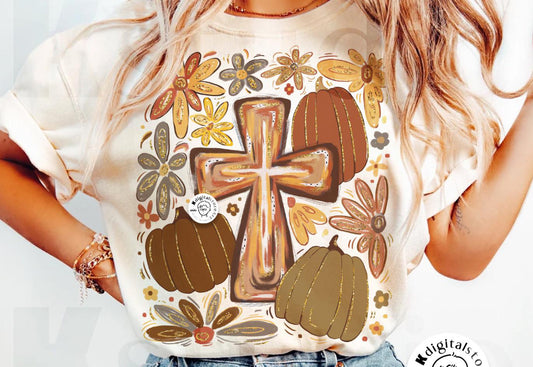 Fall pumpkins with cross