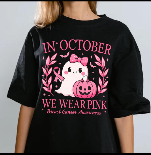 Breast Cancer Awareness Ghost with pink pumpkin