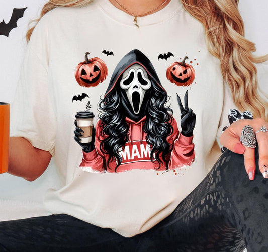 Horror Mama scream with latte and pumkins
