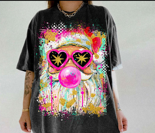 Colorful Santa with pink heart glasses