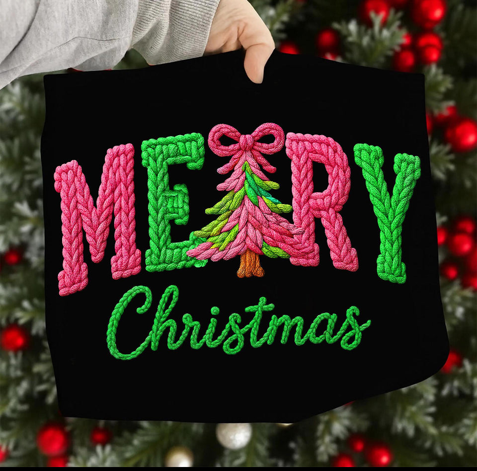 FAUX YARN MERRY CHRISTMAS PINK AND GREEN