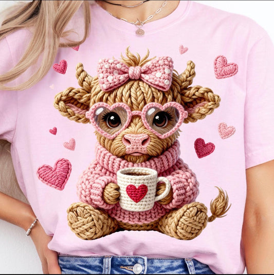 Faux yarn Valentines highland cow