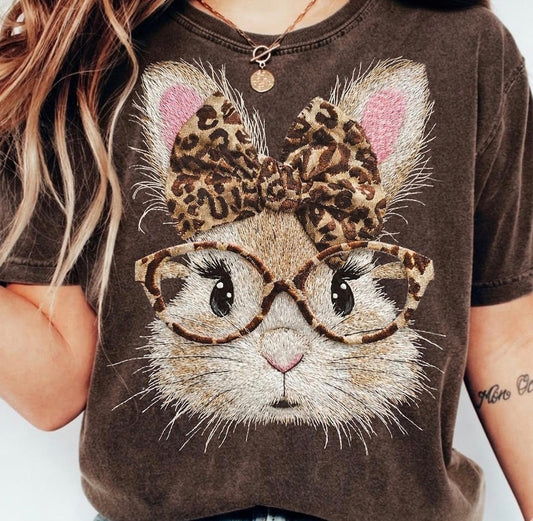 Easter Bunny With Leopard Glasses and Bow