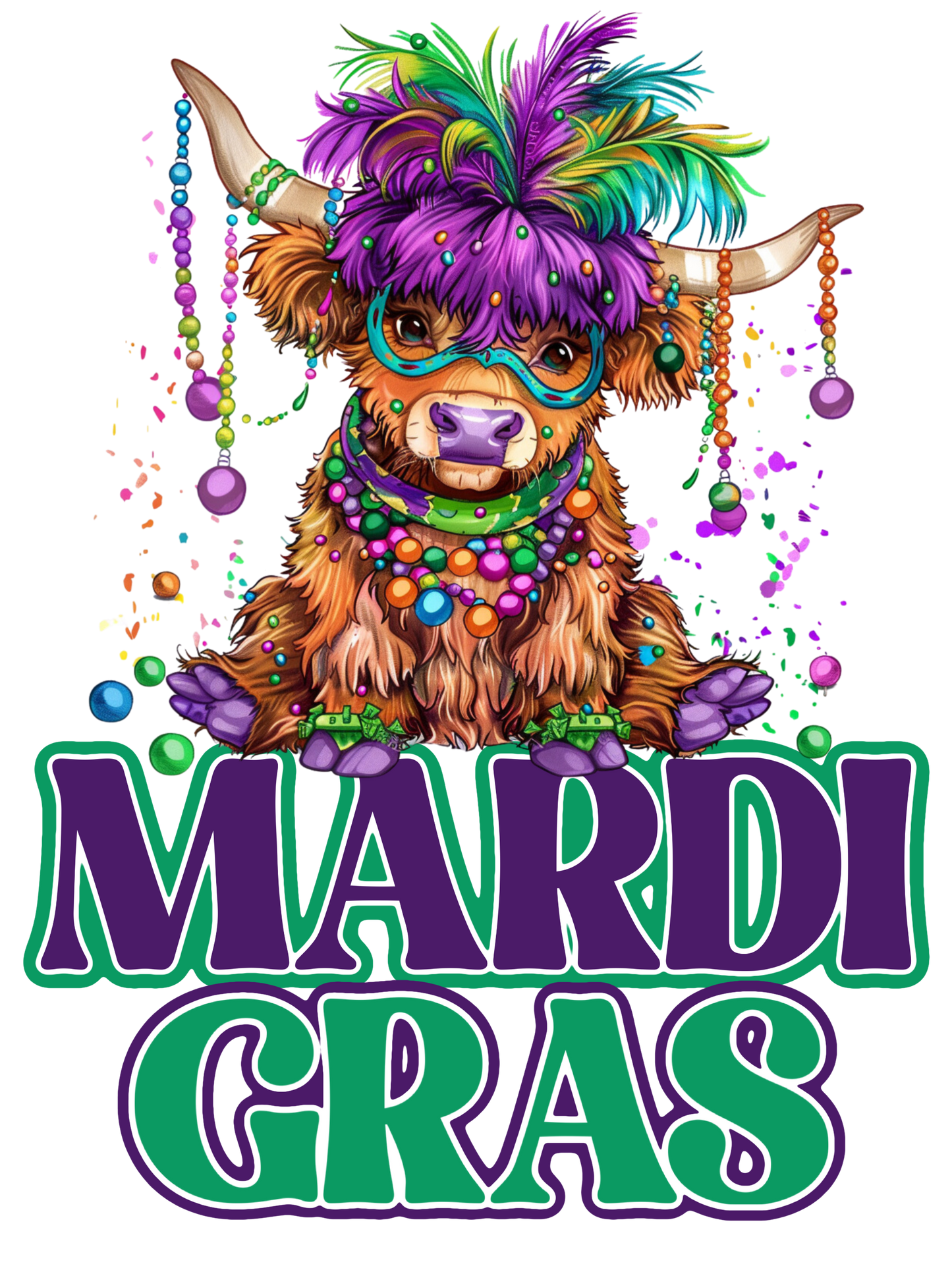 Mardi Gras Cow with beads